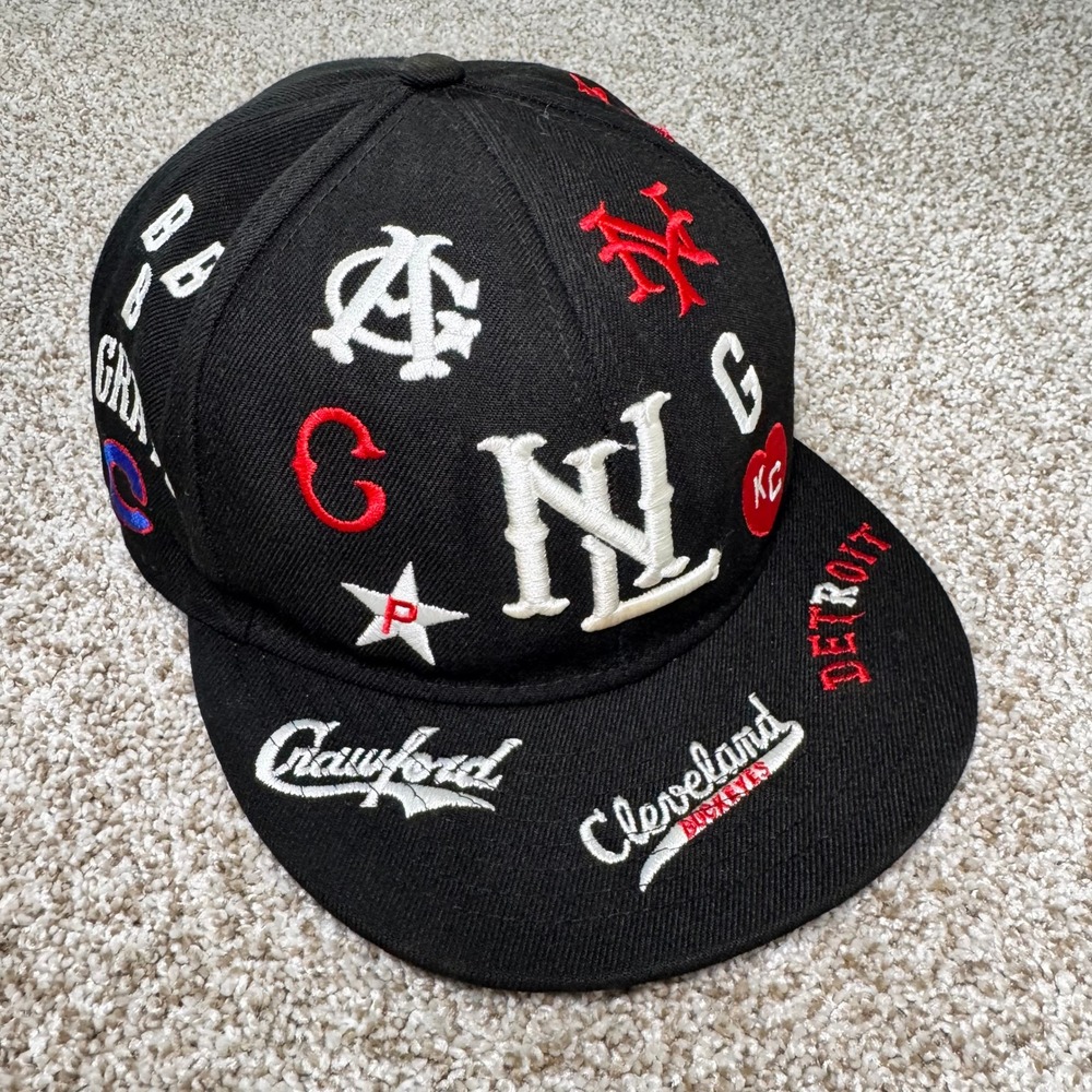 Rings & Crwns Negro League Baseball Museum All Over Logo Fitted Hat Black 7 5/8